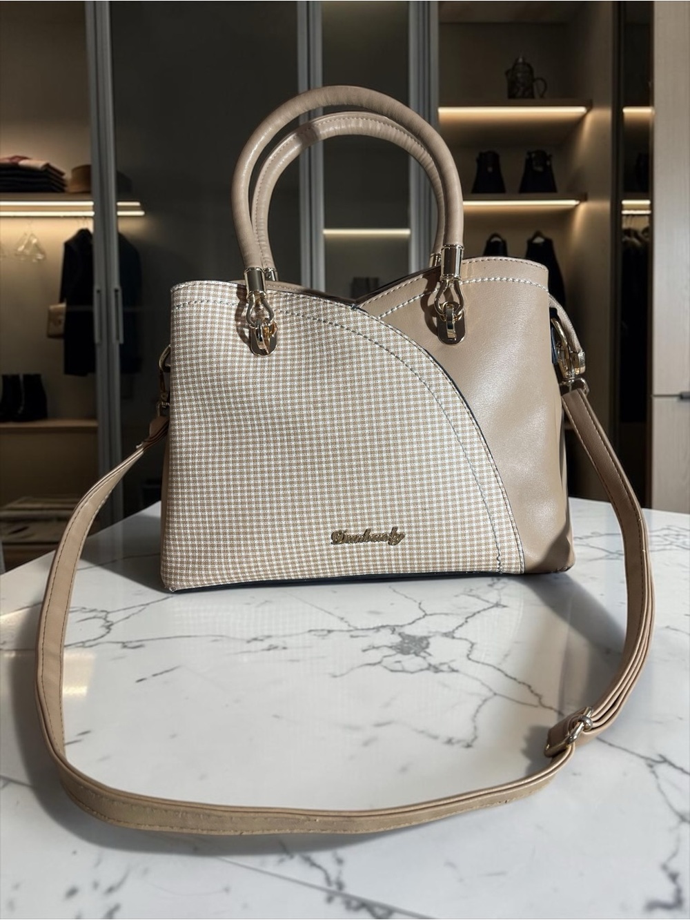Danbaoly Beige Satchel Handbag Crossbody Shoulder Bag Detachable Strap